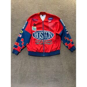 SHEIN Boston Racing Bomber Jacket Red Blue Graphic Streetwear Mens Size Medium